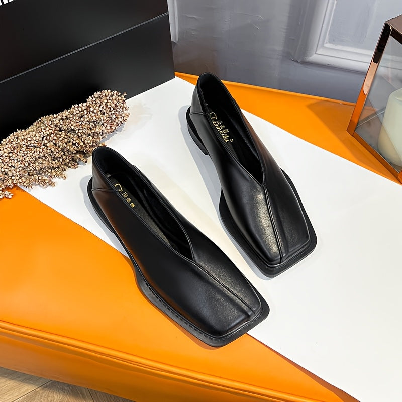 Women's Burgundy Square-Toe Slip-On Flats Lightweight Comfortable Casual Shoes