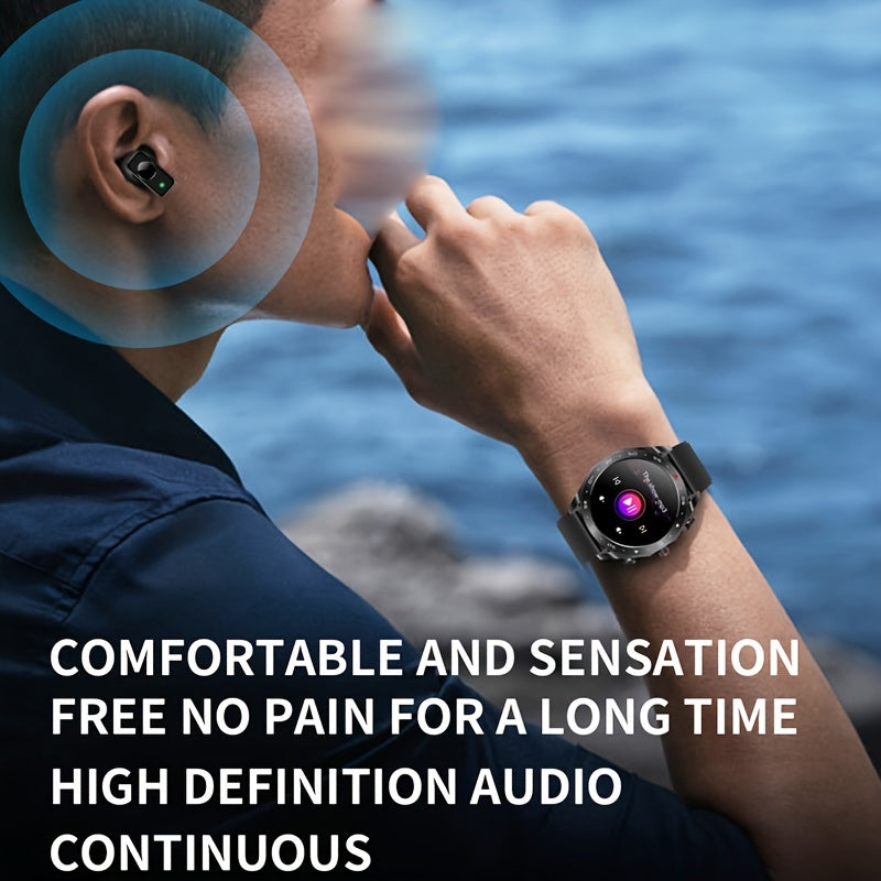 Reloj inteligente para hombres con auriculares TWS integrados, pantalla táctil HD, rastreador de actividad física, correa de acero y silicona resistente al agua