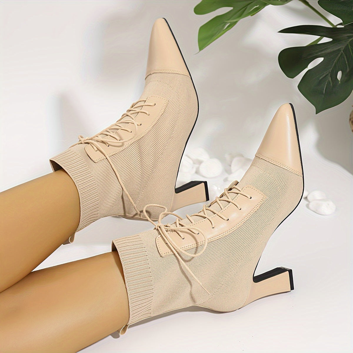 Women's Leather Ankle Boots Pointed Toe Buckle Elastic Western Winter