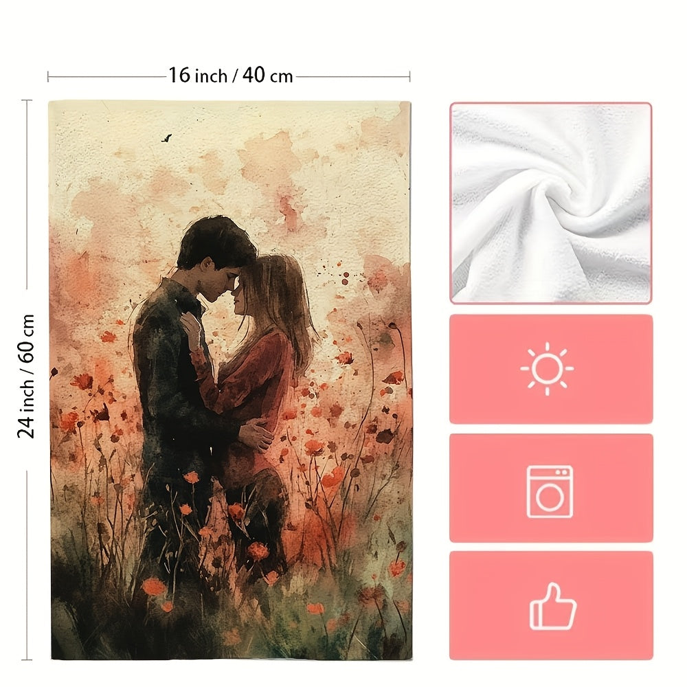 Pair of 2 Soft Watercolor Kitchen Towels, Absorbent, 16x24 Inches