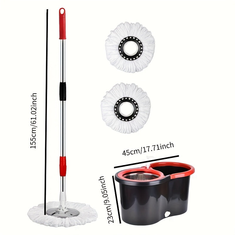 360° Rotating Mop and Bucket Set with Microfiber Heads and Adjustable Handle