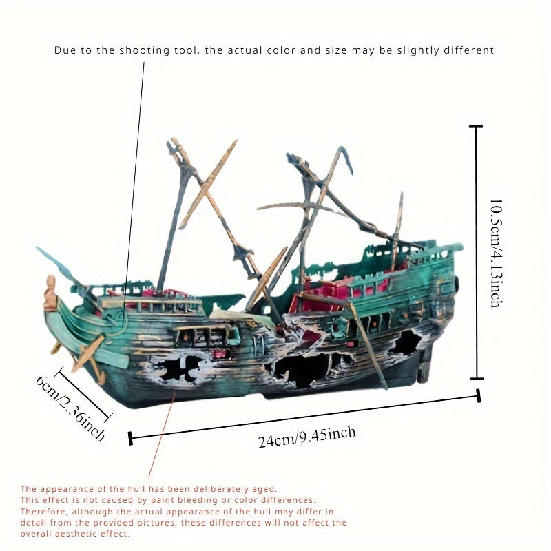 Aquarium Decor Sinking Boat with Oxygen-Enhancing Pneumatic Features for Fish Tank