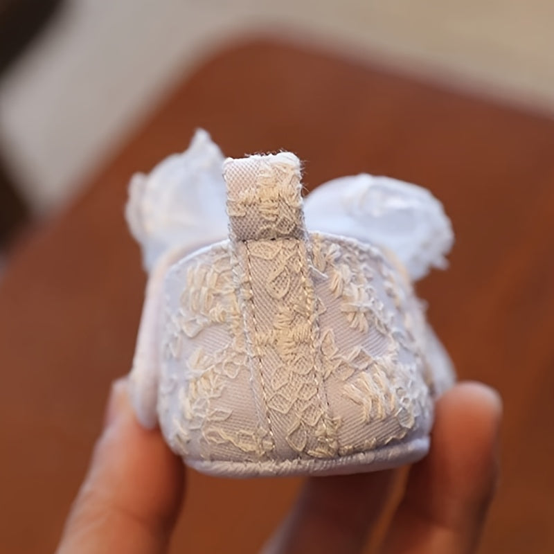 Girls Embroidered Mary Jane Shoes with Bow, Buckle Closure, All-Season Fabric Sole