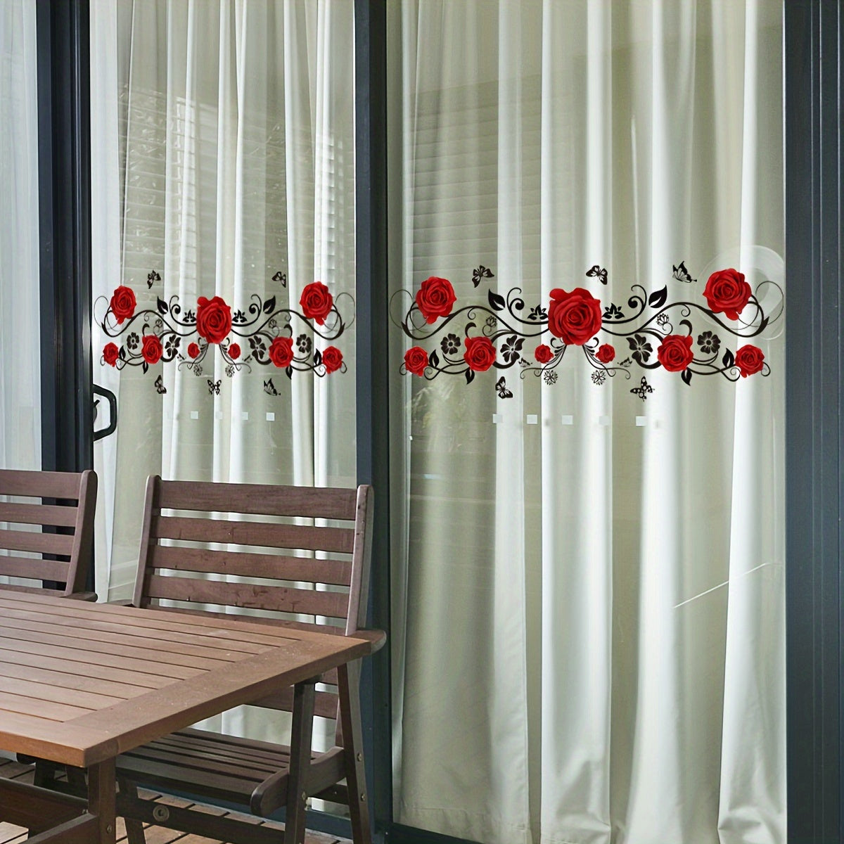 Modern Rose and Butterfly Vine Mirror Decal Set Self-Adhesive PVC Bathroom Shower Door Decor