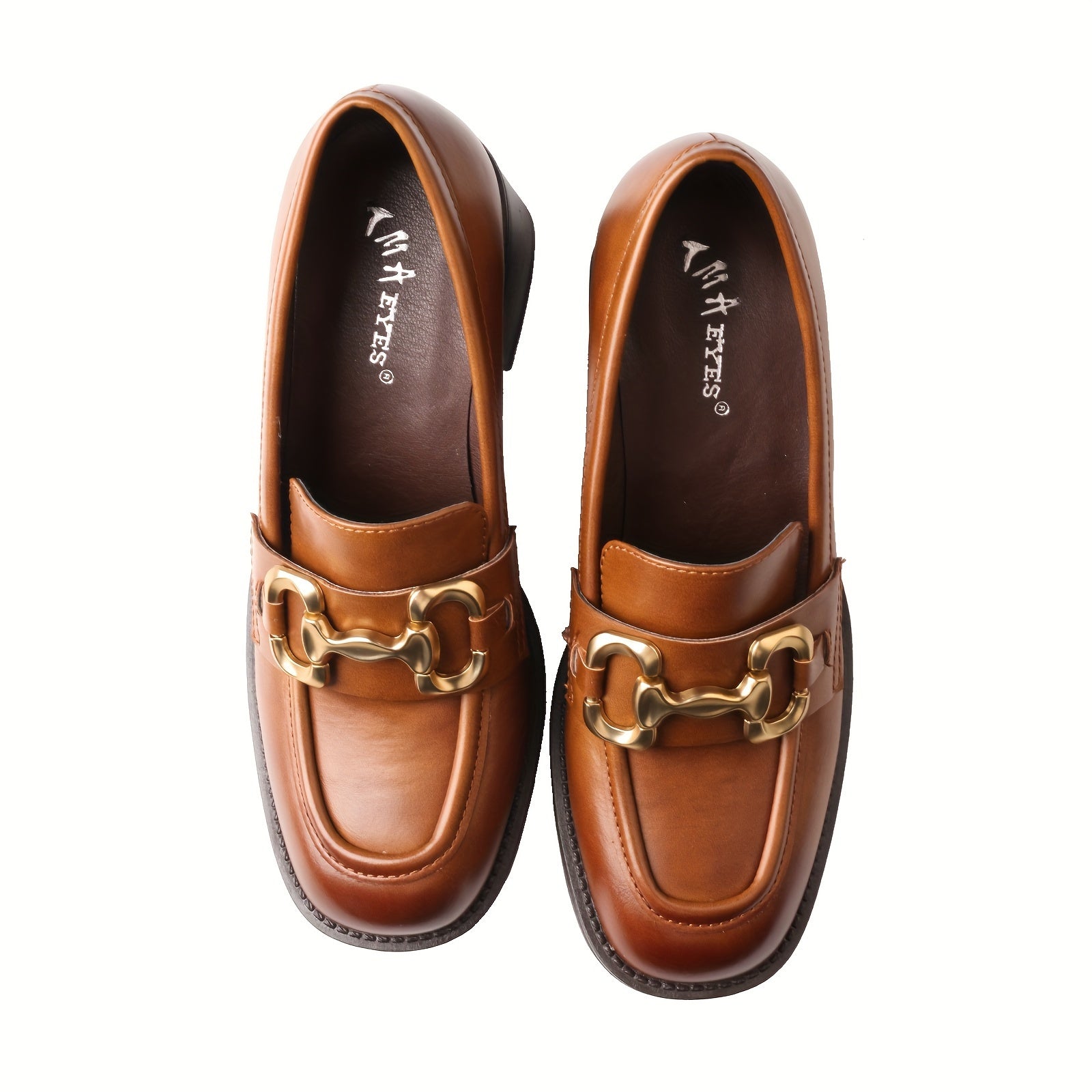 Women's Leather Loafers Solid Color Breathable All-Season Thick Heels