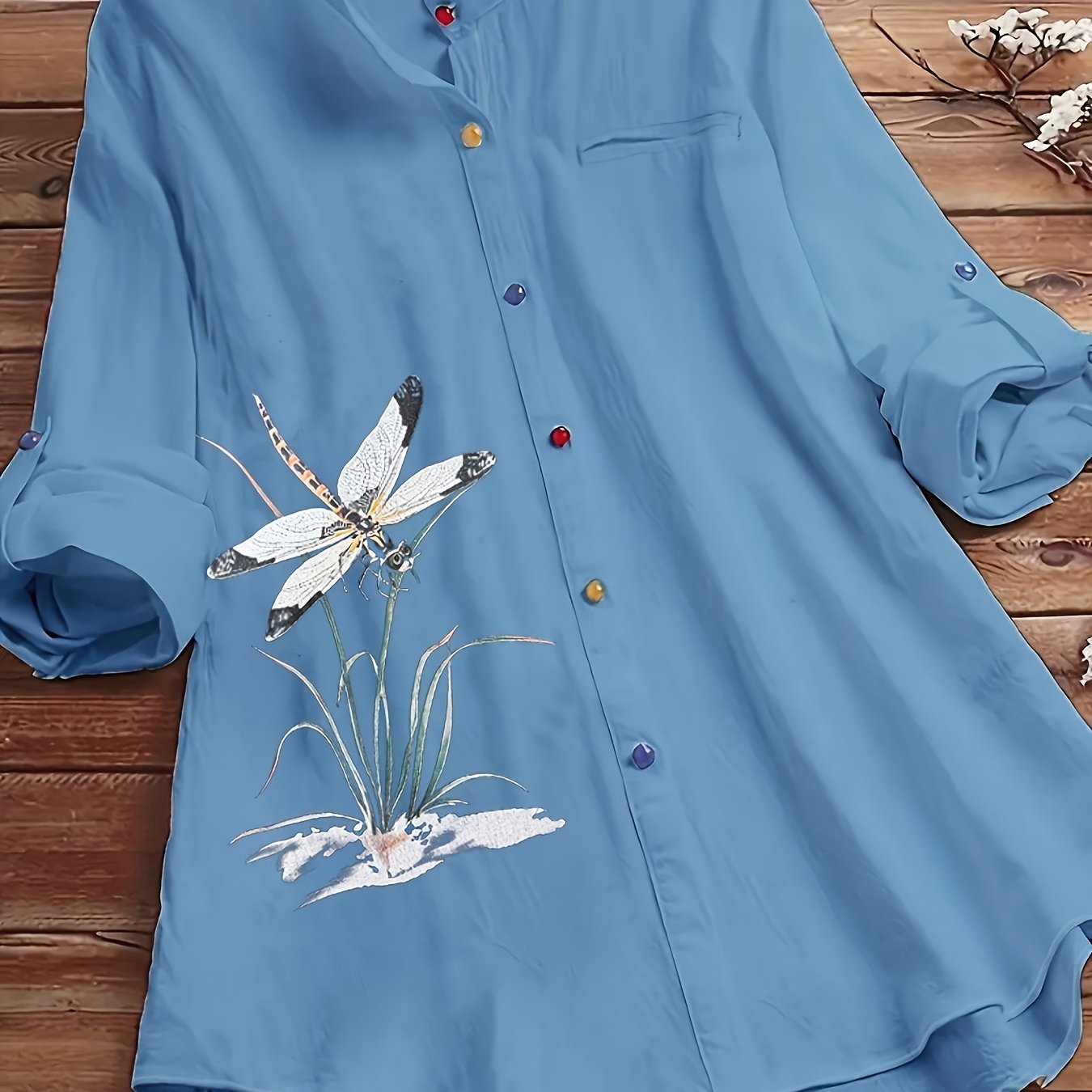 Plus o'lcham ayollar uchun uzun ko'ylak, dragonfly va gul naqshli ofis va kundalik kiyim