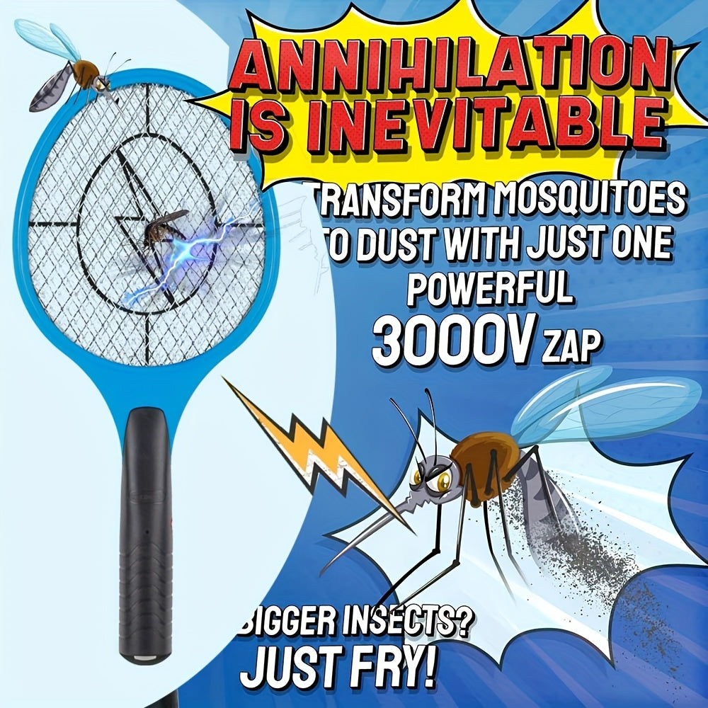 Electric Fly Swatter 3000V Battery-Operated Mosquito & Bug Zapper Portable Racket