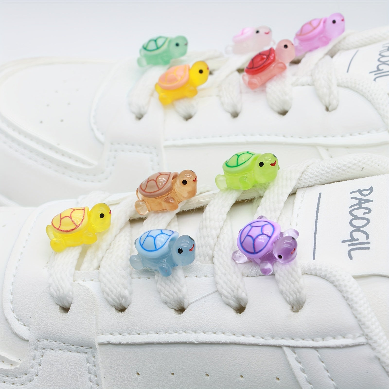 10 dona rangli kichik yoritilgan toshbaqa poyabzal lentalari uchun kalitlar bolalar poyabzal dekoratsiyalari