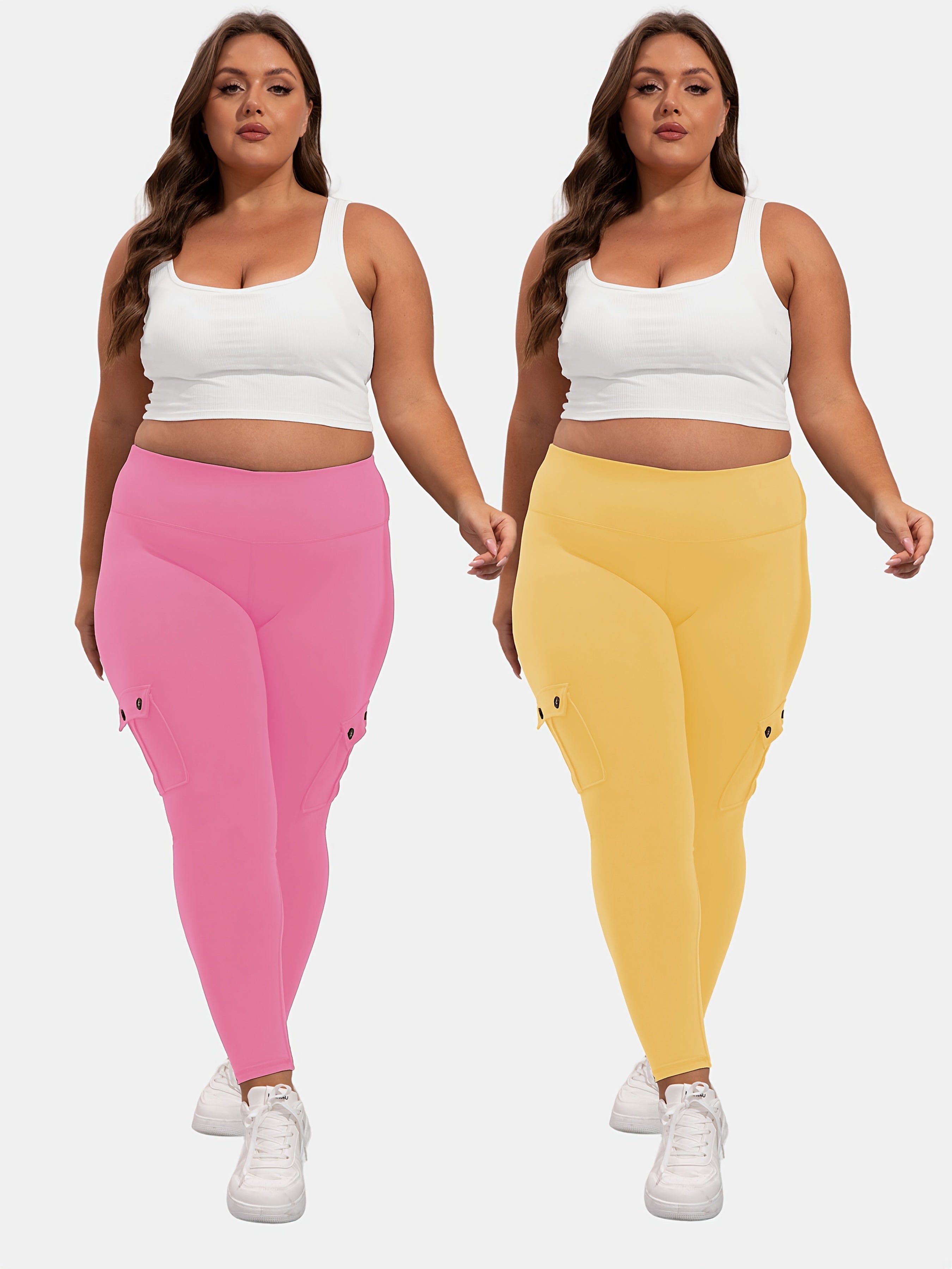 Ayollar uchun sport legginslari yuqori bel, qorin nazorati, namlikni olib tashlovchi, yugurish va yoga uchun, qora, 2 ta paket