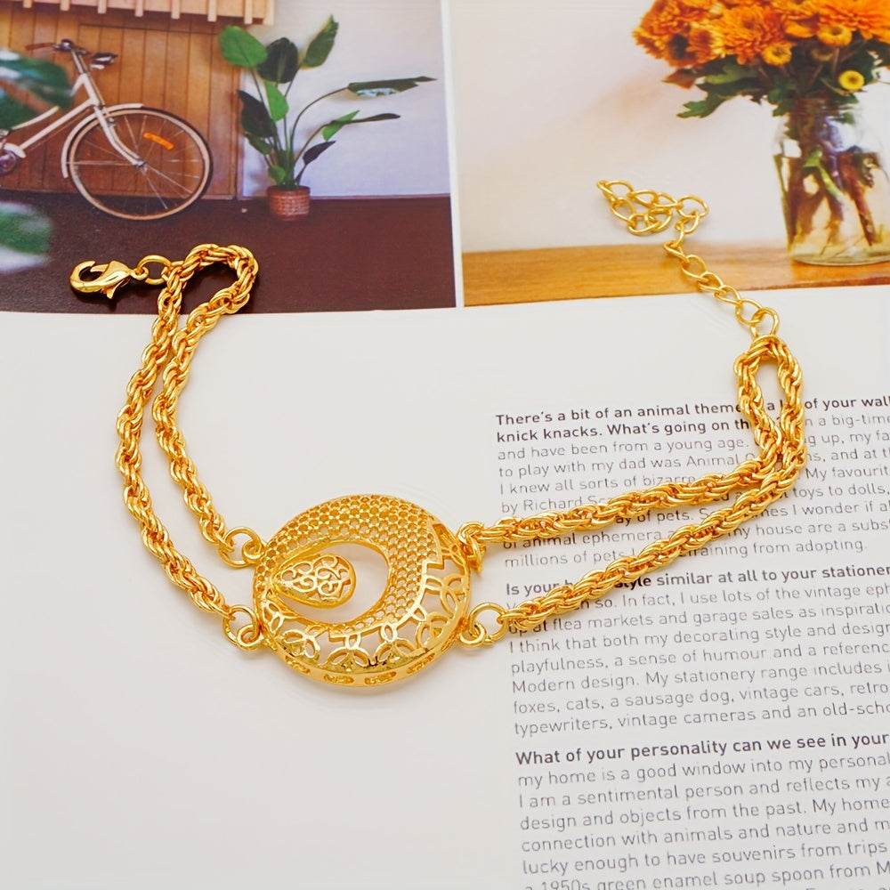 Elegant Gold Plated Jewelry Set with Tassel Necklace Earrings Bracelet Ring for Weddings