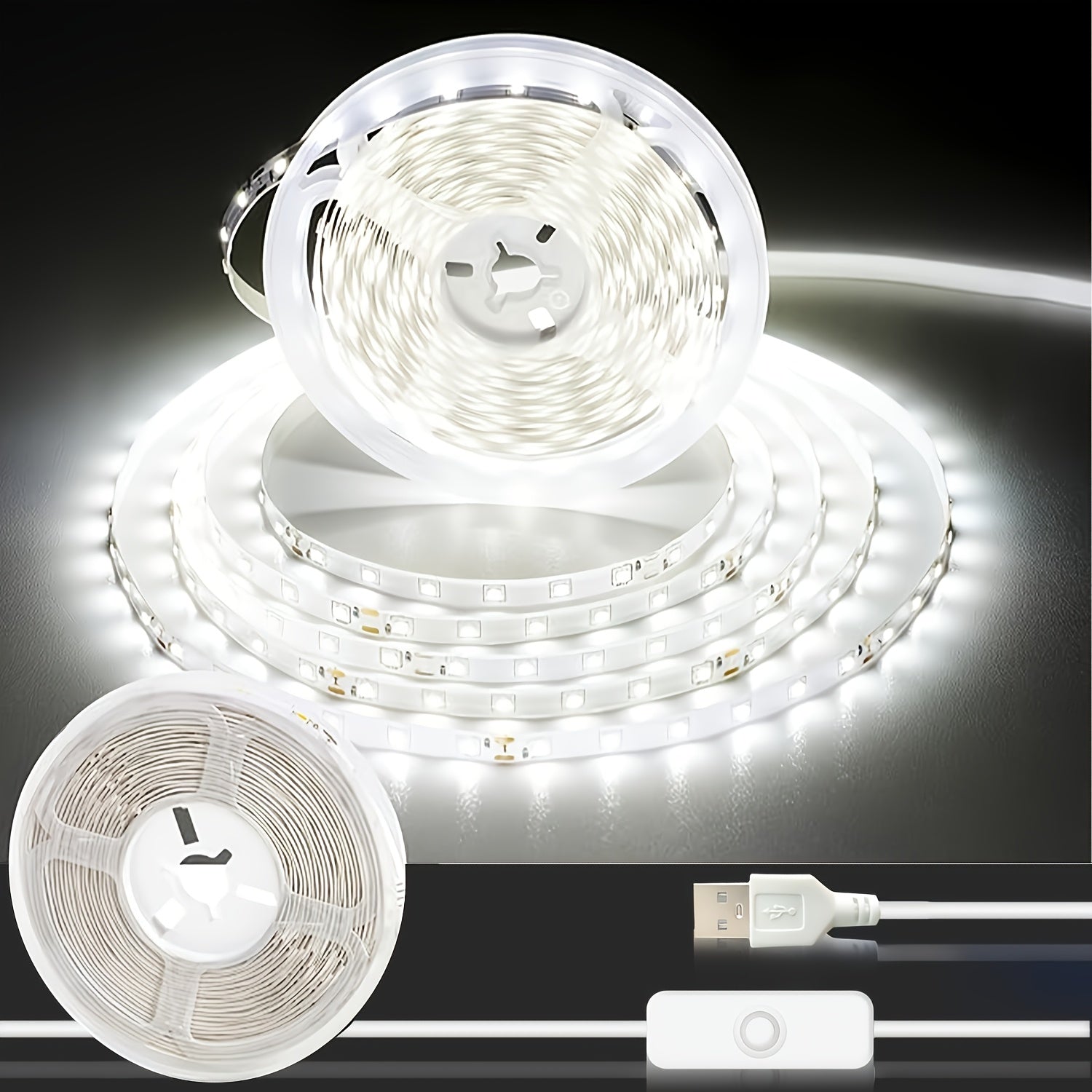 Dimmable LED Strip Lights USB Powered 4.88-15.24m Warm Cool White for Bedroom Kitchen Cabinet