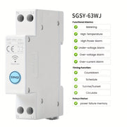 WiFi Smart Circuit Breaker Adjustable 1-63A DIN Rail Wireless Remote Control Metering Home Automation