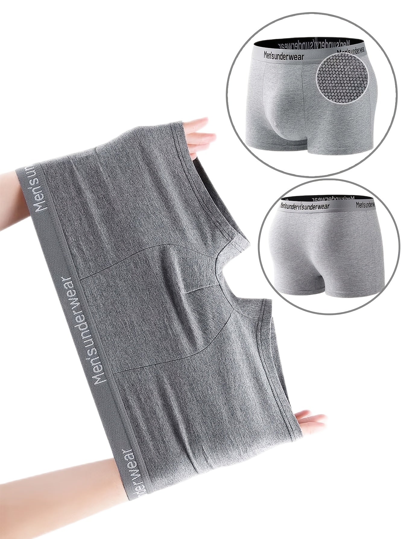 Men's Cotton Boxer Briefs Breathable Stretch Underwear with Alphabet Pattern for Daily Casual Wear