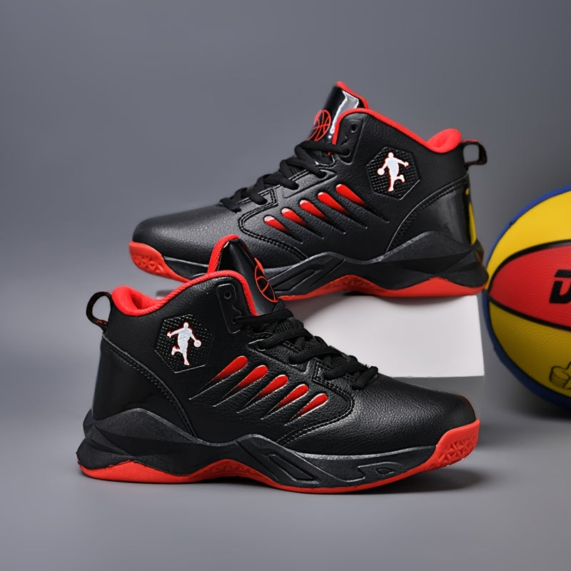 Детские высокие кроссовки на шнуровке из ПУ для уличного баскетбола и повседневных занятий