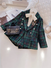 Children's Bee-Patterned Tweed Blazer and Shorts Set for Girls Fall and Spring