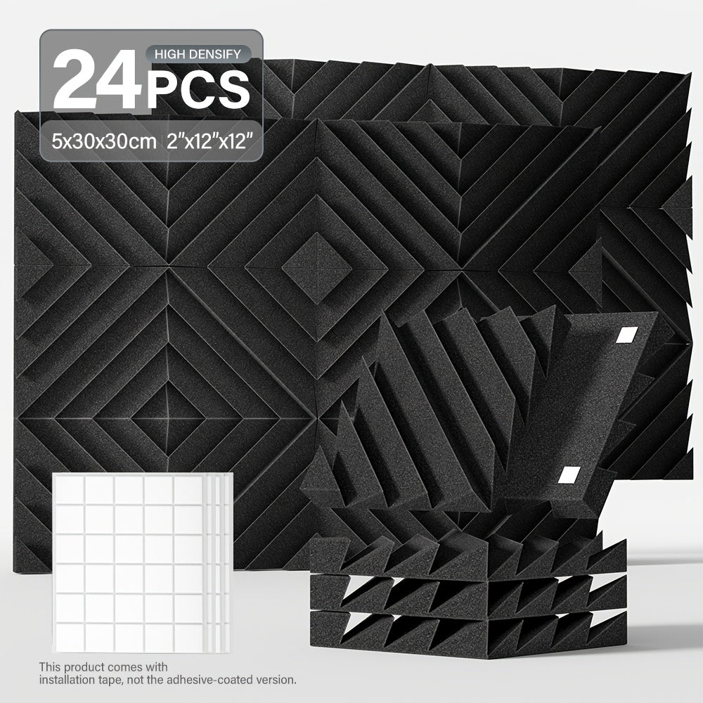 24pcs Acoustic Foam Panels 12x12 Inch Soundproofing Tiles for Studio Home Office Black Grey White