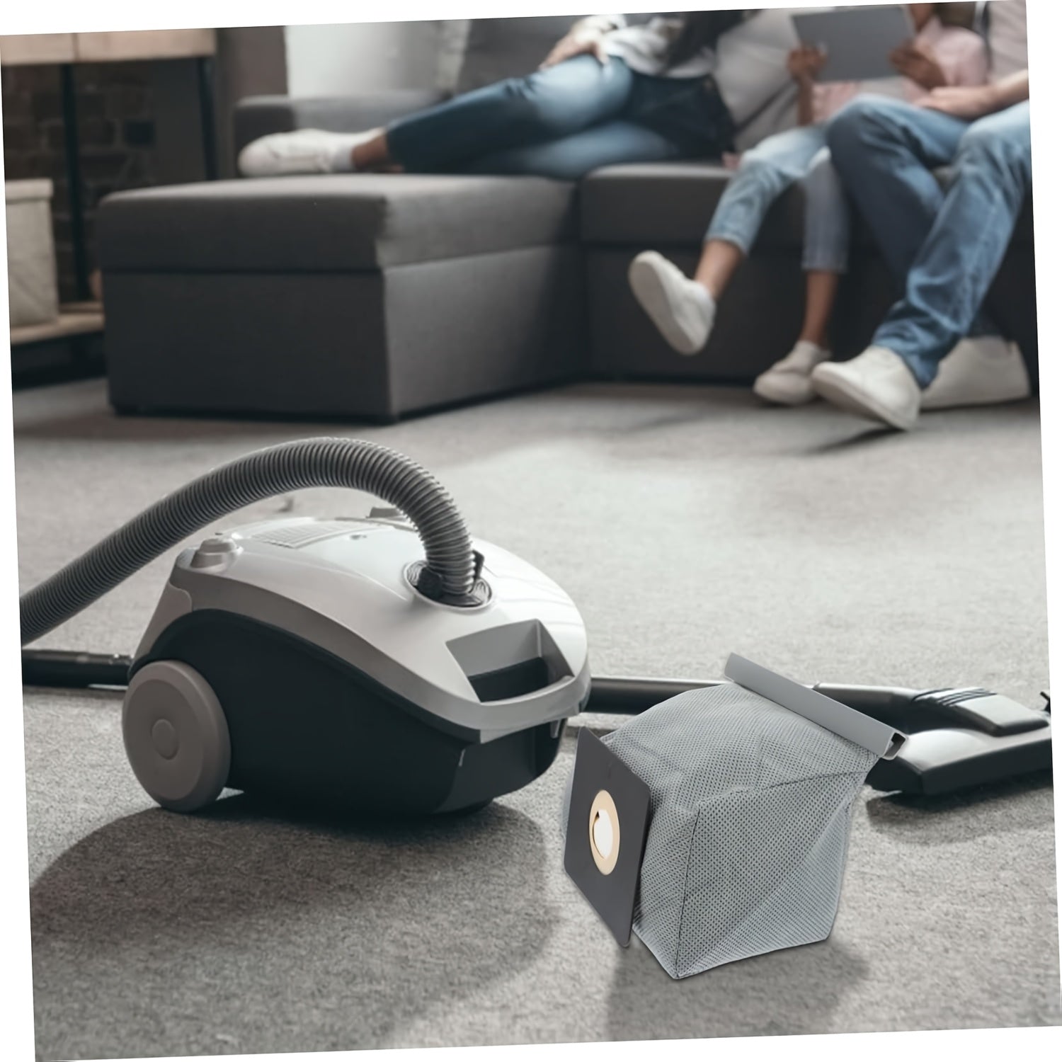 Washable Vacuum Dust Bags Set of 2 Grey Non-Woven Fabric 11x10cm for Compatible Vacuum Cleaners