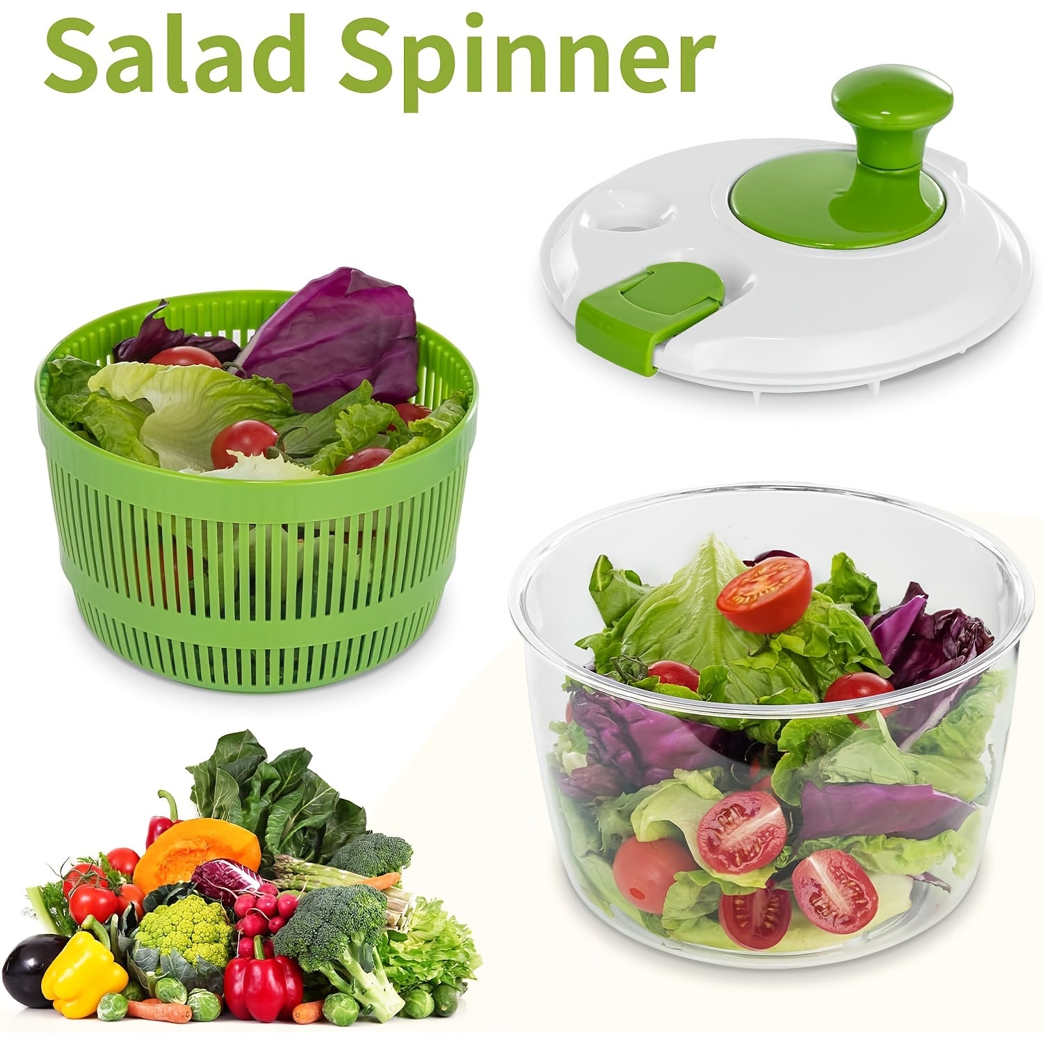 Plastic Salad Spinner with Filter Basket for Drying Fruits and Vegetables