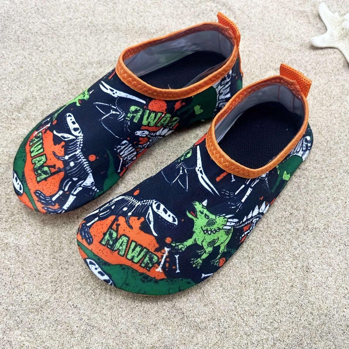 Kids Water Shoes Slip-On Dinosaur Print Quick Dry Outdoor Casual