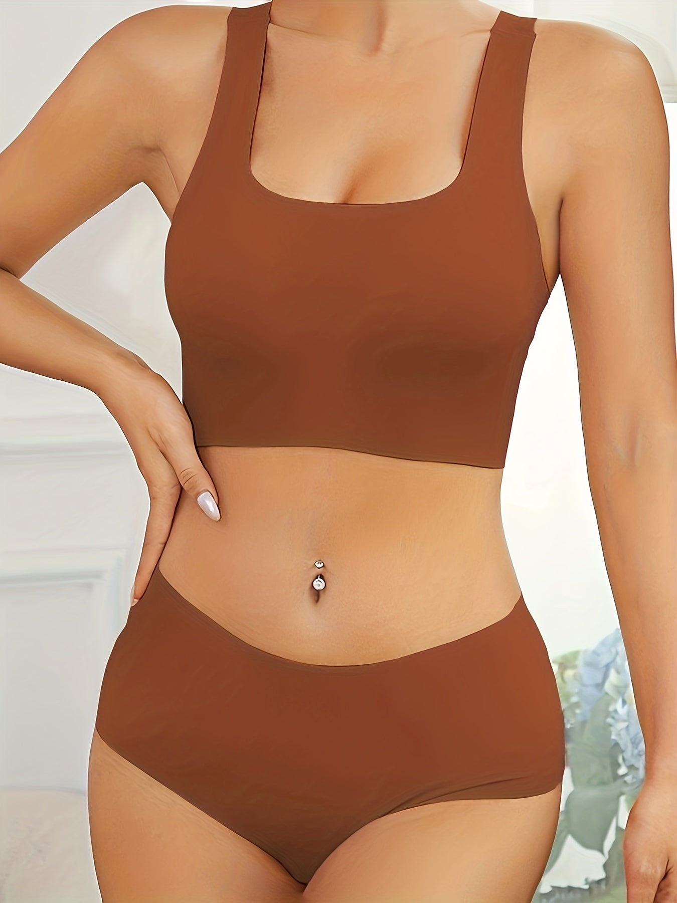 Seamless Wireless Racerback Lingerie Set with Matching Elastic Panties for Women