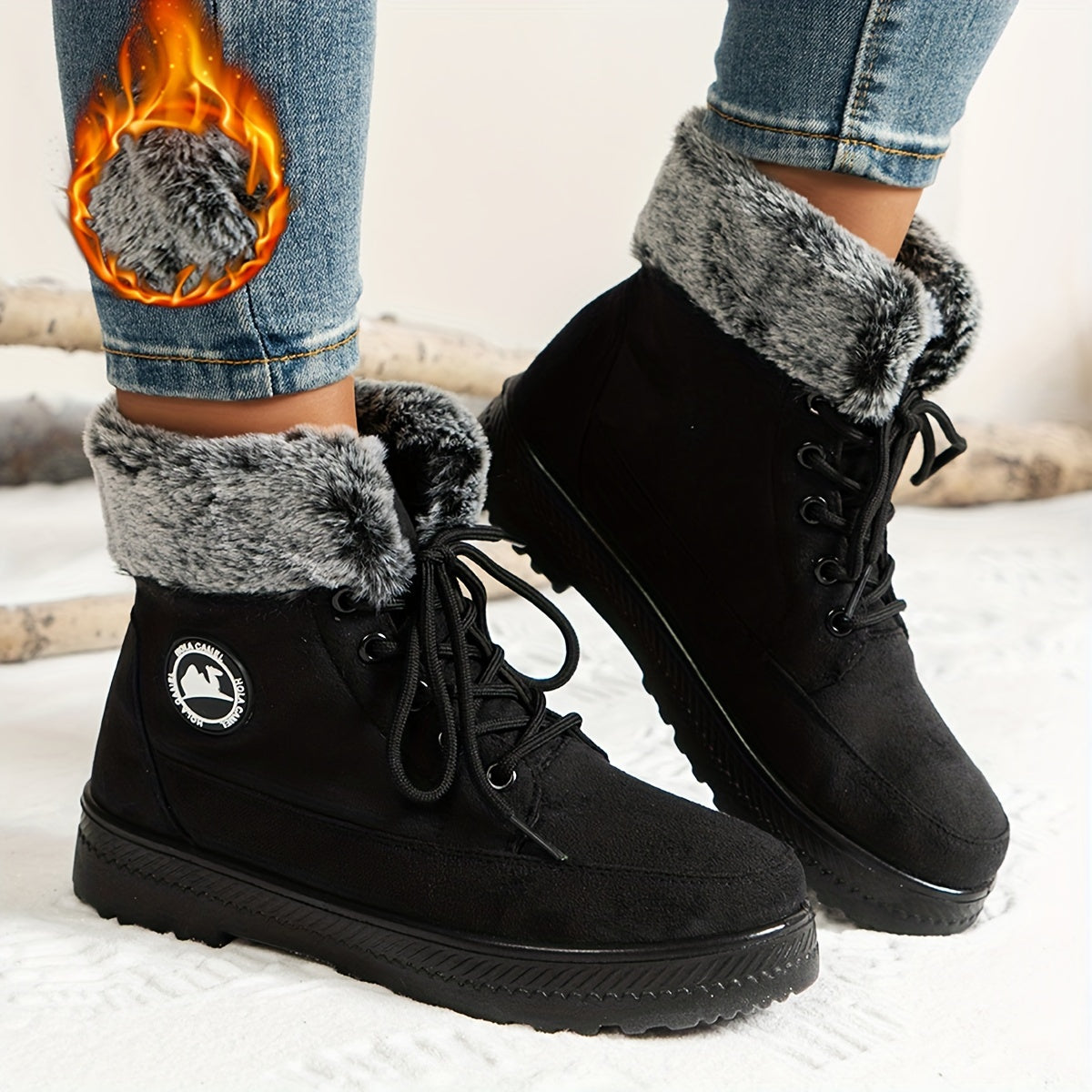 Women's Winter Fleece-Lined High-Top Sneakers Casual Lace-Up Boots