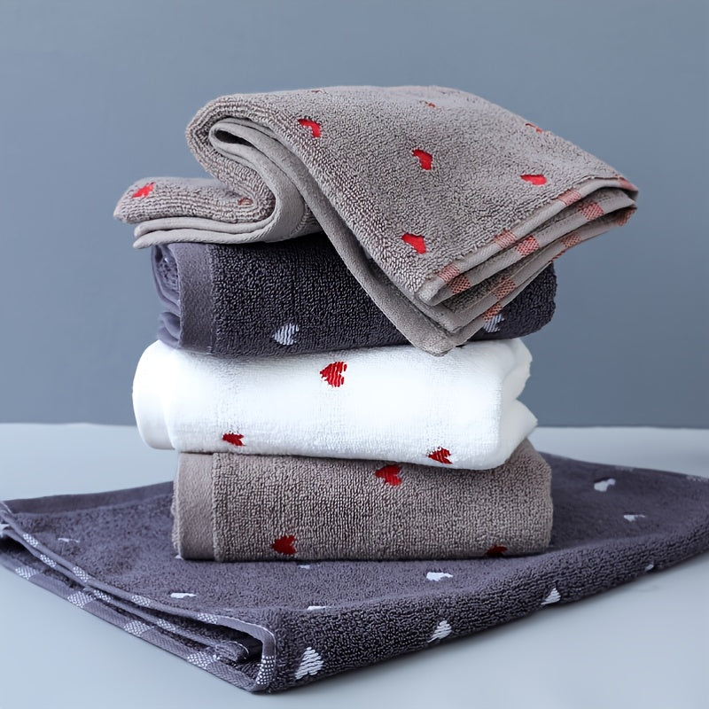 Cotton Velvet Towel with Heart Embroidery Gray White Dark Blue 450 GSM Quick-Drying Soft