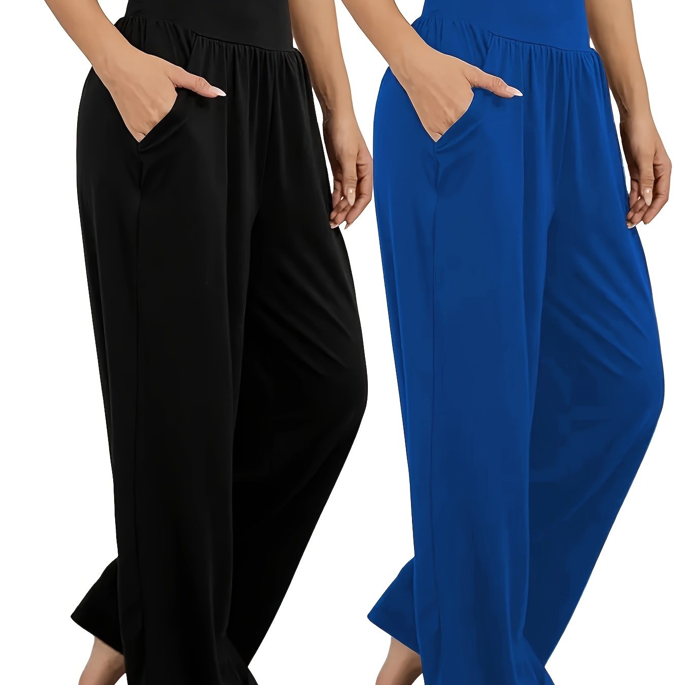 2 ayollar uchun plussiz to'g'ri oyoq shimlar, qora va kulrang rangda, elastik bel, polyester, mashinada yuvish mumkin