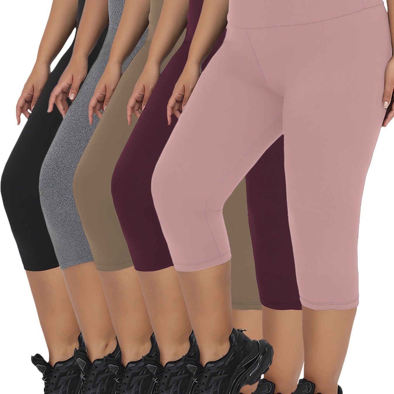Plus Size Women's High Waisted Capri Leggings Tummy Control Soft Active Wear