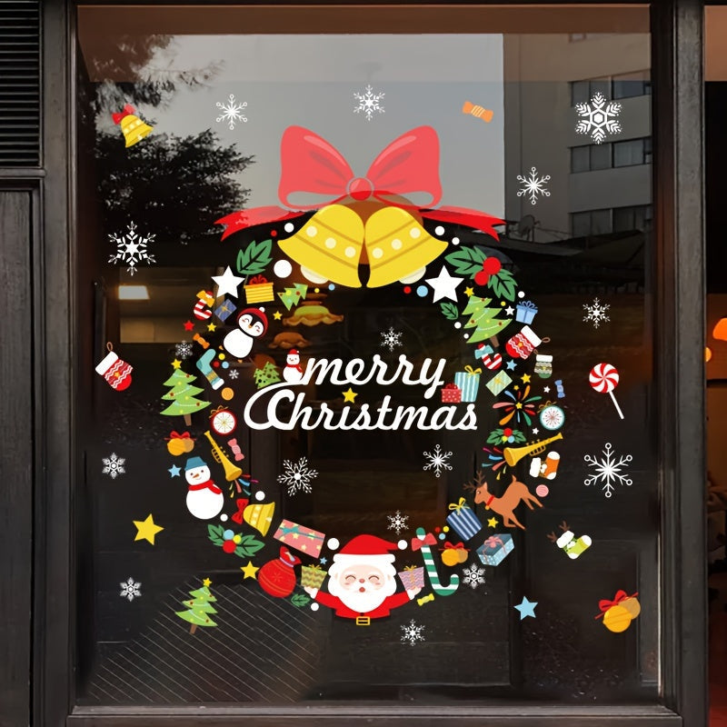 Set of 2 Christmas Wreath Window Clings Holiday Decor for Glass Doors