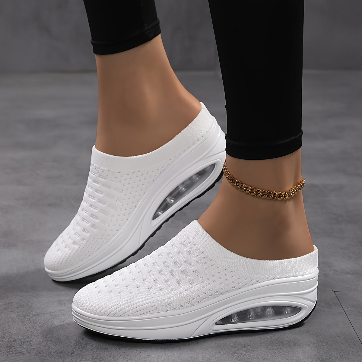 Women's Breathable Woven Mule Sneakers Casual Slip-On Platform Shoes