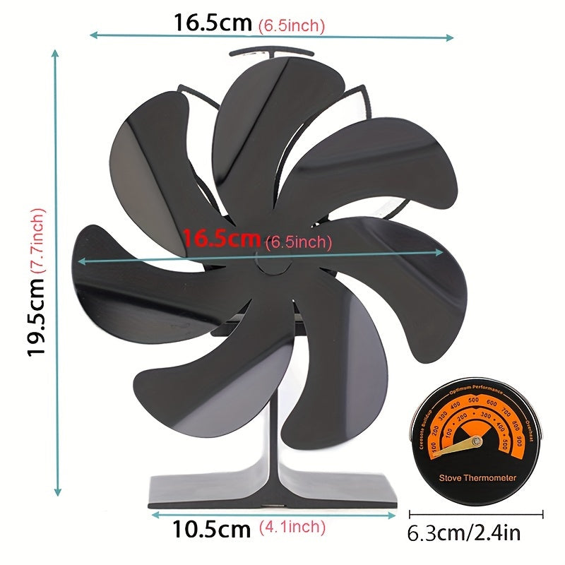 Dual-Head 7-Blade Wall Mount Wood Stove Fan Heat Powered Remote Control