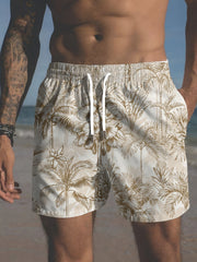 Bermudas de playa para hombre talla plus con estampado de palmeras y bolsillos, traje de baño
