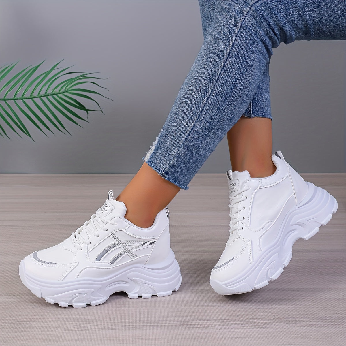 Women's Chunky Sneakers, Lace-Up Platform Casual Sports Shoes