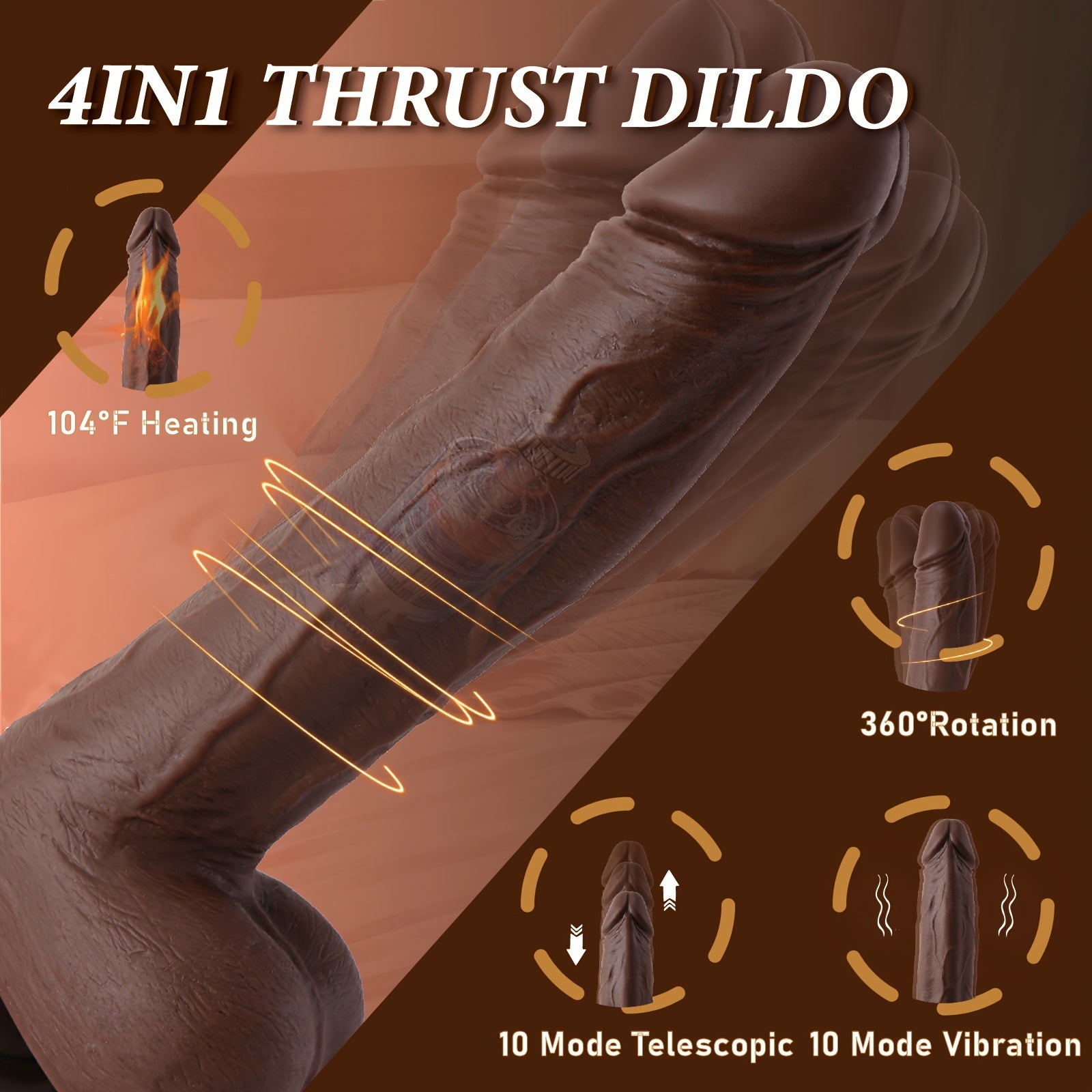 Women Liquid Silicone Vibrator Dildo with Rotating Heating 22.86 cm