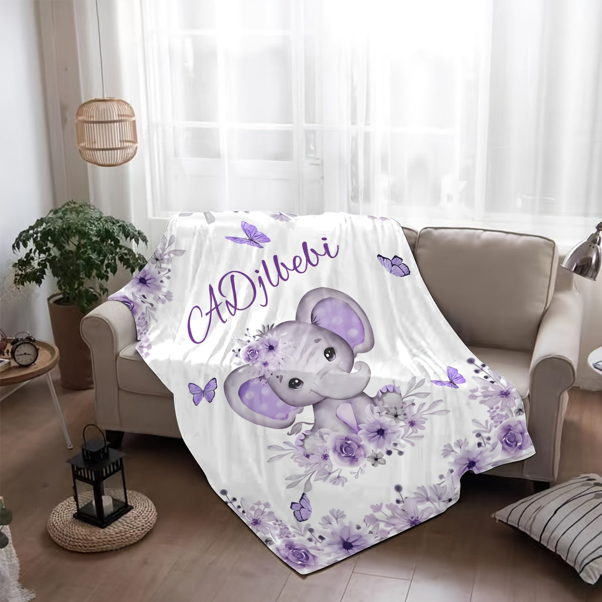 Cozy Flannel Throw Blanket with Custom Elephant Pattern Personalized Soft All-Season Gift