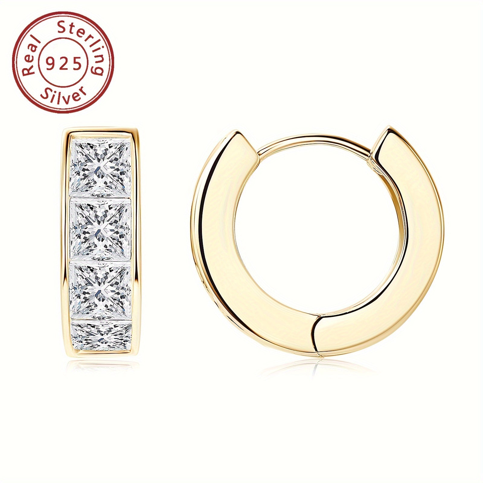 Elegant Silver Earrings with Moissanite Square Cut Irregular Design for Women