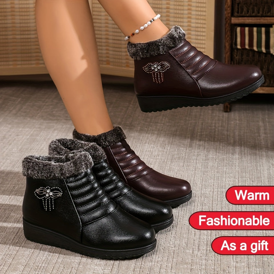 Women's Winter Ankle Boots Snow Shoes Non-Slip Rubber Black Red