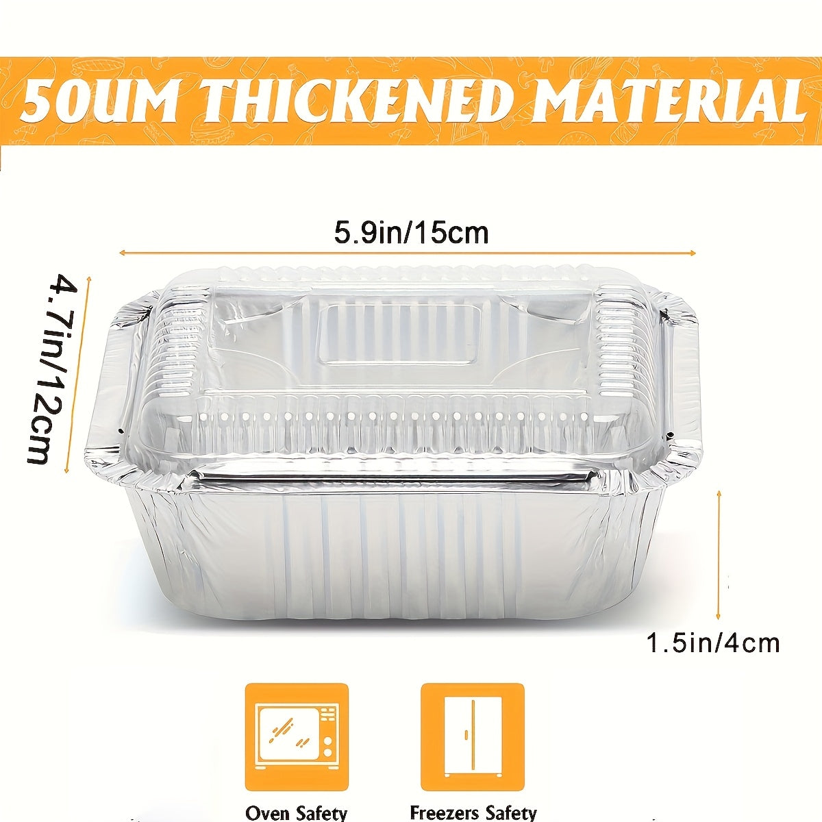 Pack of 20/50 Aluminum Foil Pans with Lids, 14.99cm x 11.94cm, Food Storage and Cooking