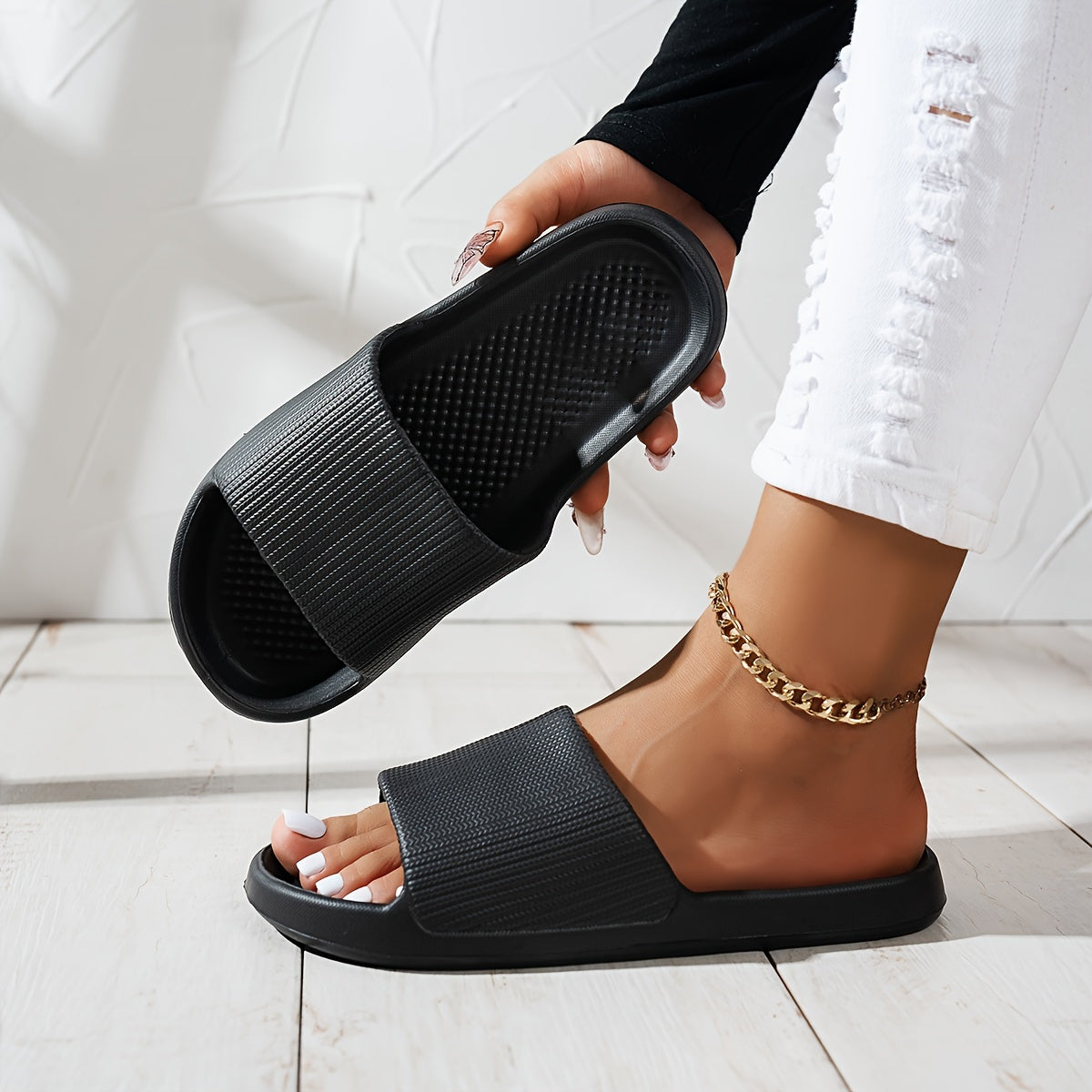 Men Women EVA Non-Slip Slippers Minimalist Striped Home Beach