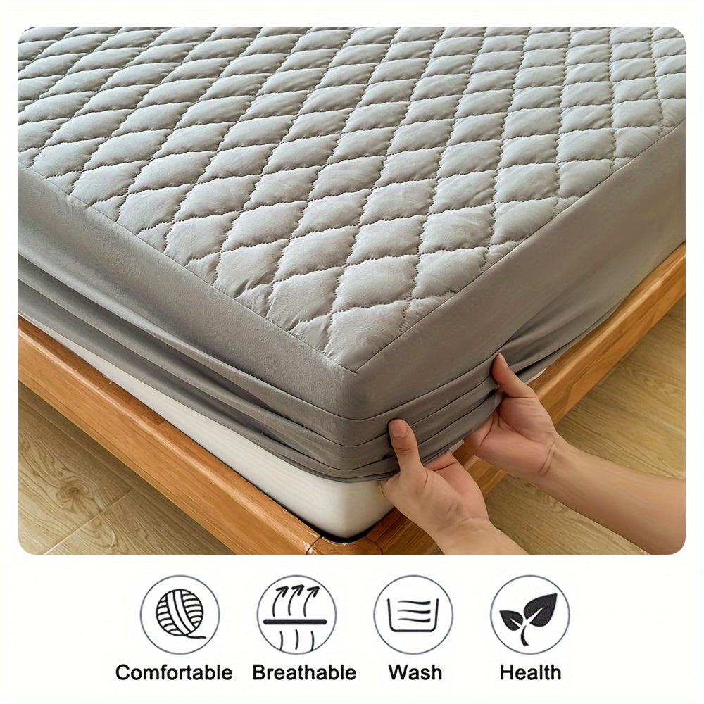 Waterproof Quilted Fitted Bed Sheet Protector for Single or Double Bed Gray White 1 Piece