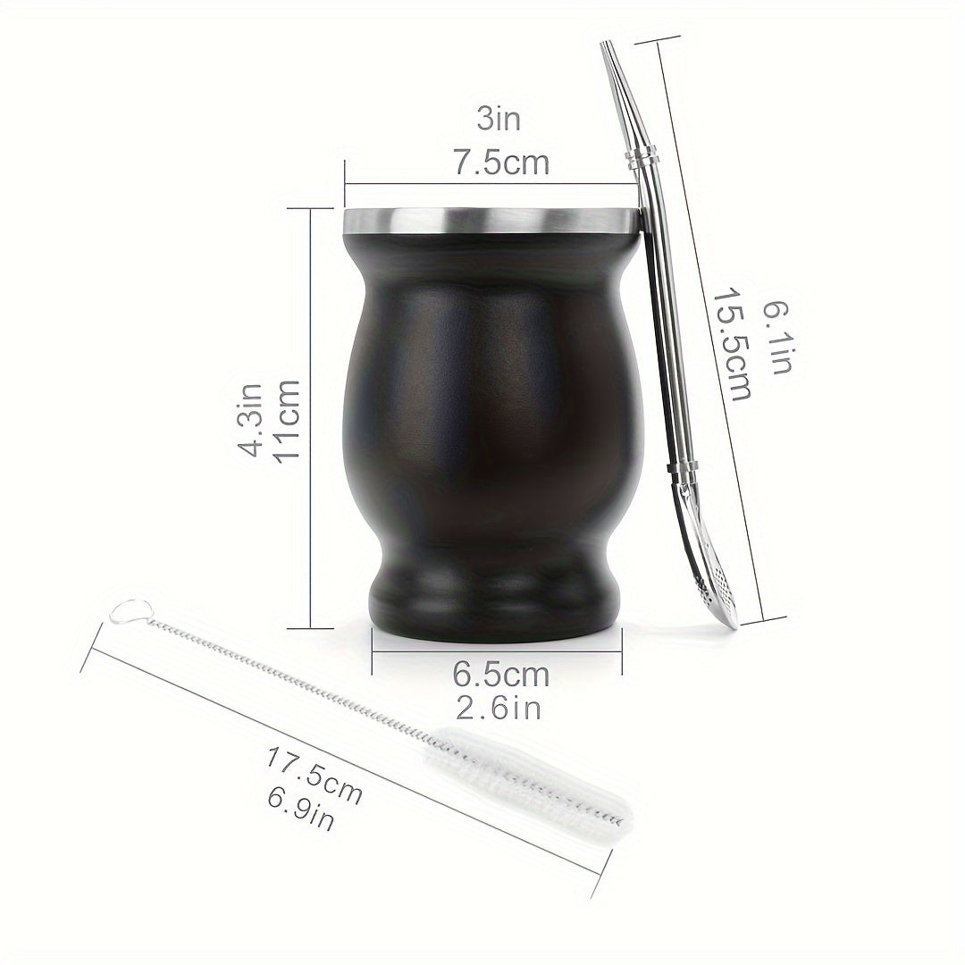 8oz Stainless Steel Yerba Mate Cup and Bombilla Set with Brush and Straw