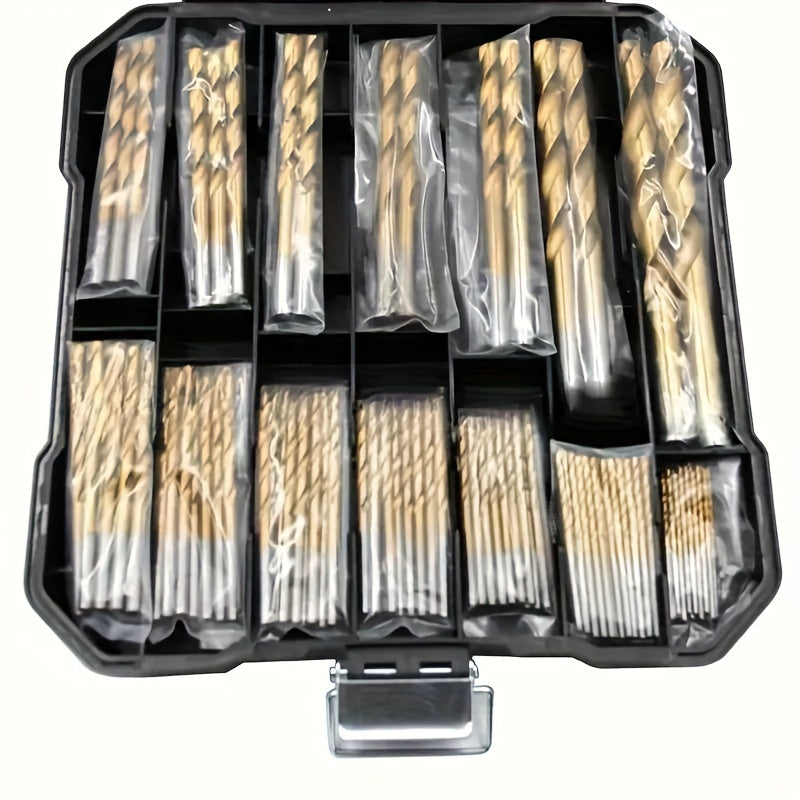 50-Piece Titanium Coated High-Speed Steel Drill Bit Set with Hex Shank for Metal Wood Plastic