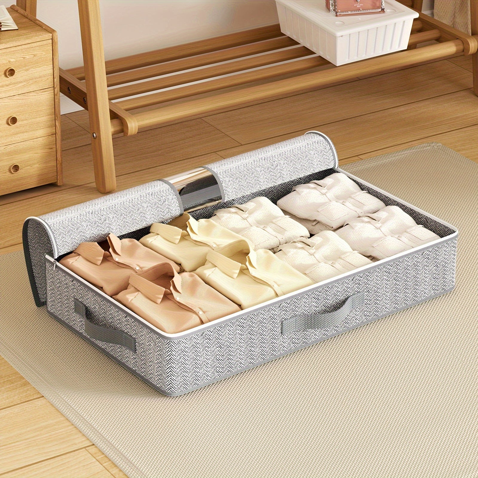 Foldable Gray Non-Woven Storage Bag with Large Capacity and Clear Window for Clothes and Home Organization