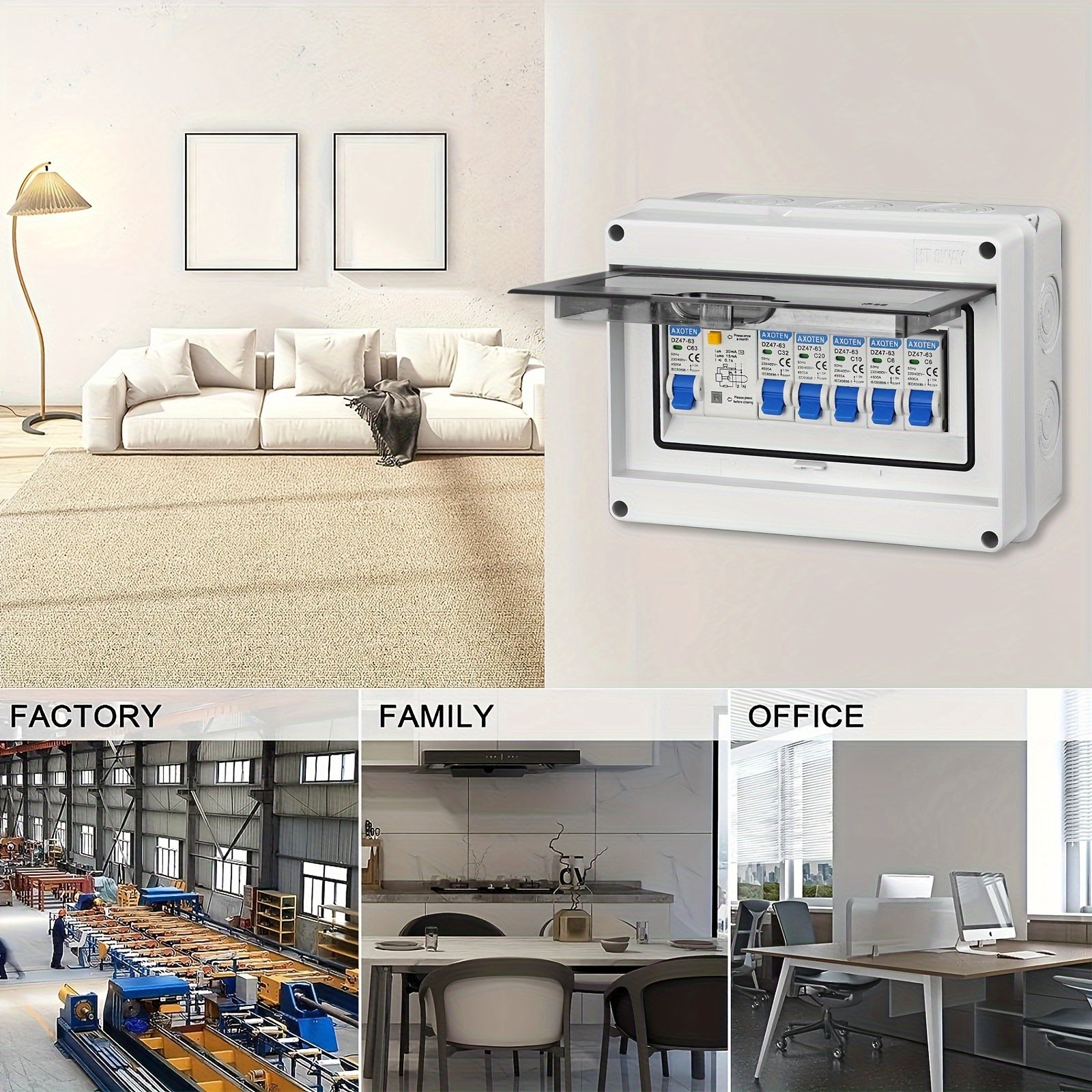 Surface-Mounted Micro Circuit Breaker Switch Box 5/8/12 Circuits for Home Office Shopping Center Power Distribution