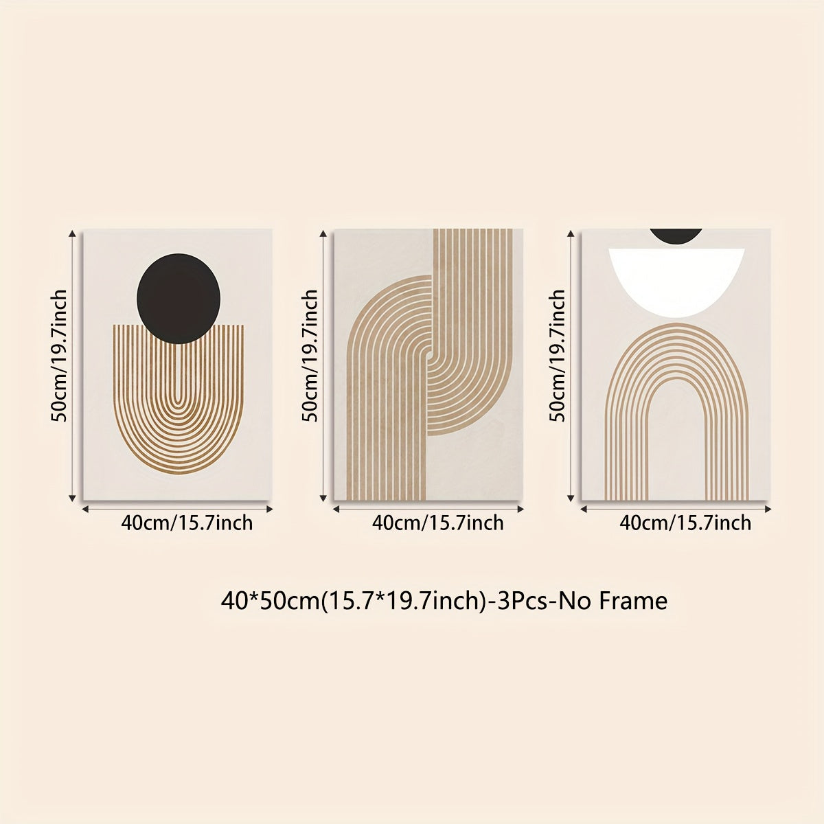 Set of 3 Geometric Canvas Wall Art Posters Modern Minimalist Black White Brown Home Decor