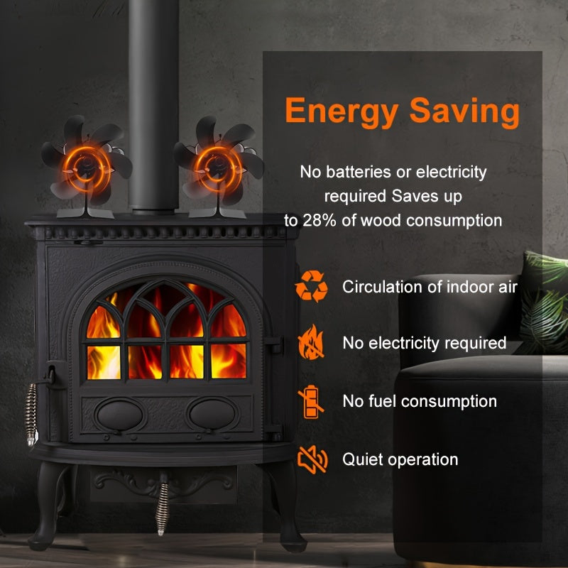 6-Blade Stove Fan for Wood Log Pellet Stoves and Fireplaces Portable Thermoelectric Heat Circulator