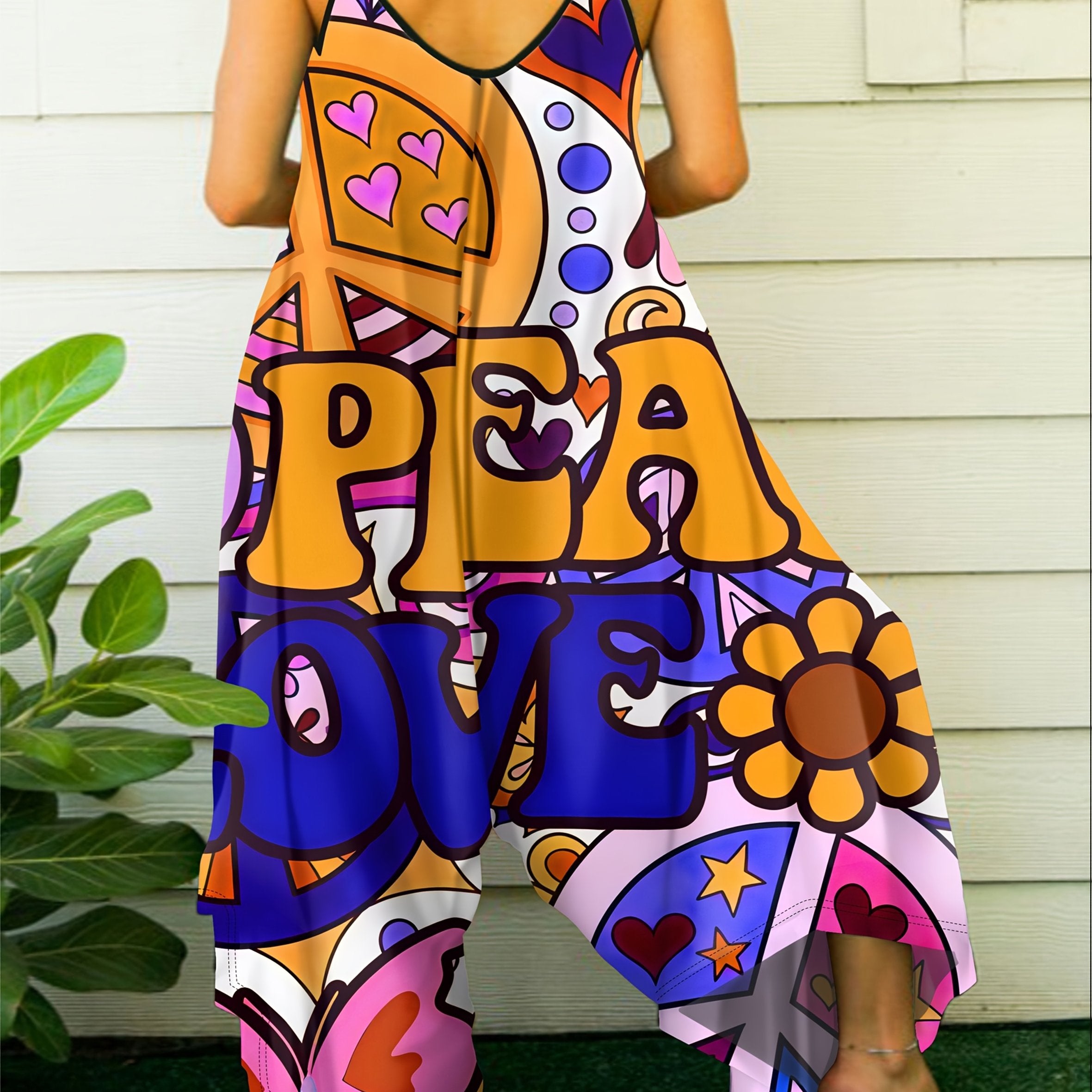 Plus Size Bohemian Print Jumpsuit Sleeveless Summer Dress Casual Vacation Dress
