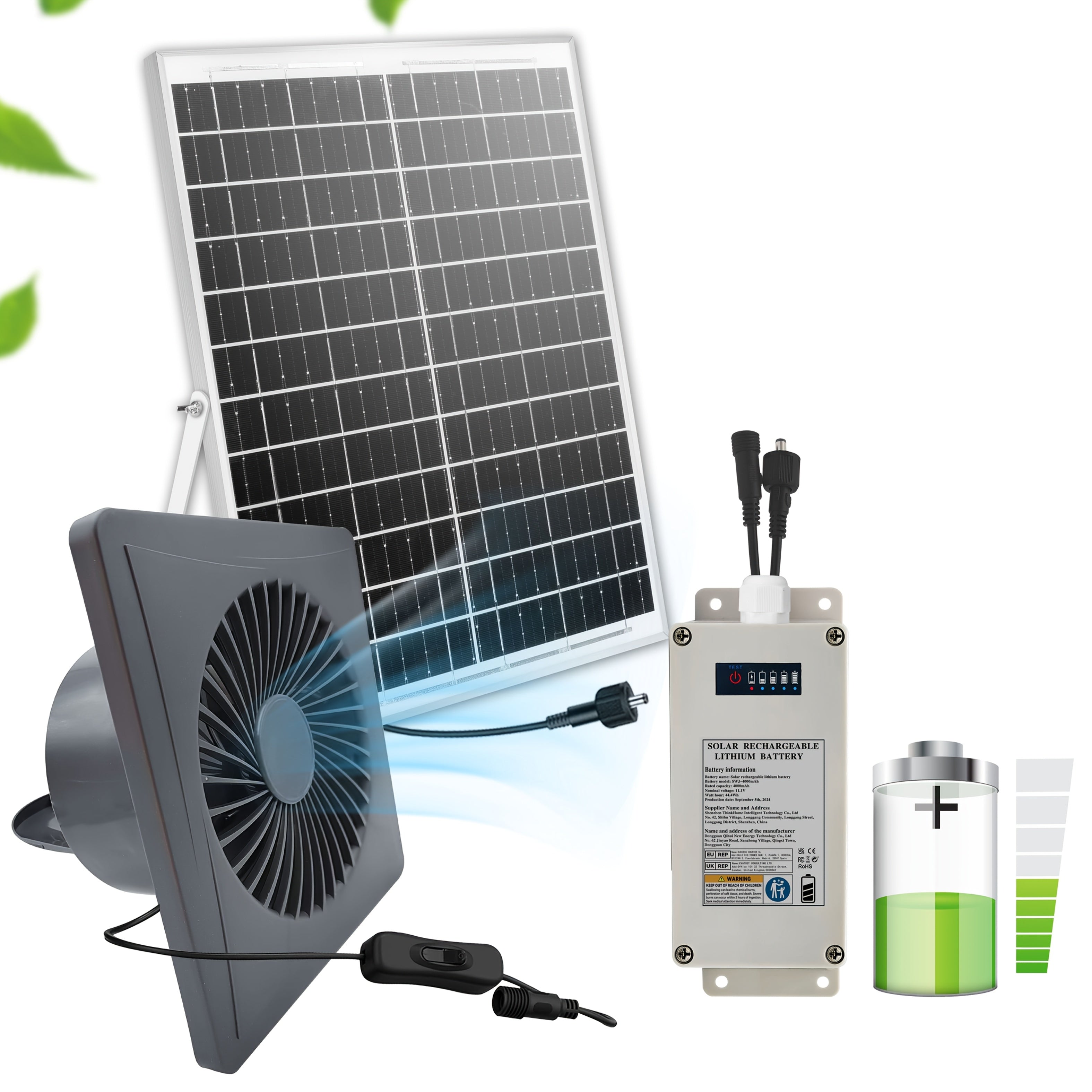 Quyosh energiyali shamollatgich kulrang 10-20cm Batareya to'plami issiqxona ventilyatsiyasi uchun