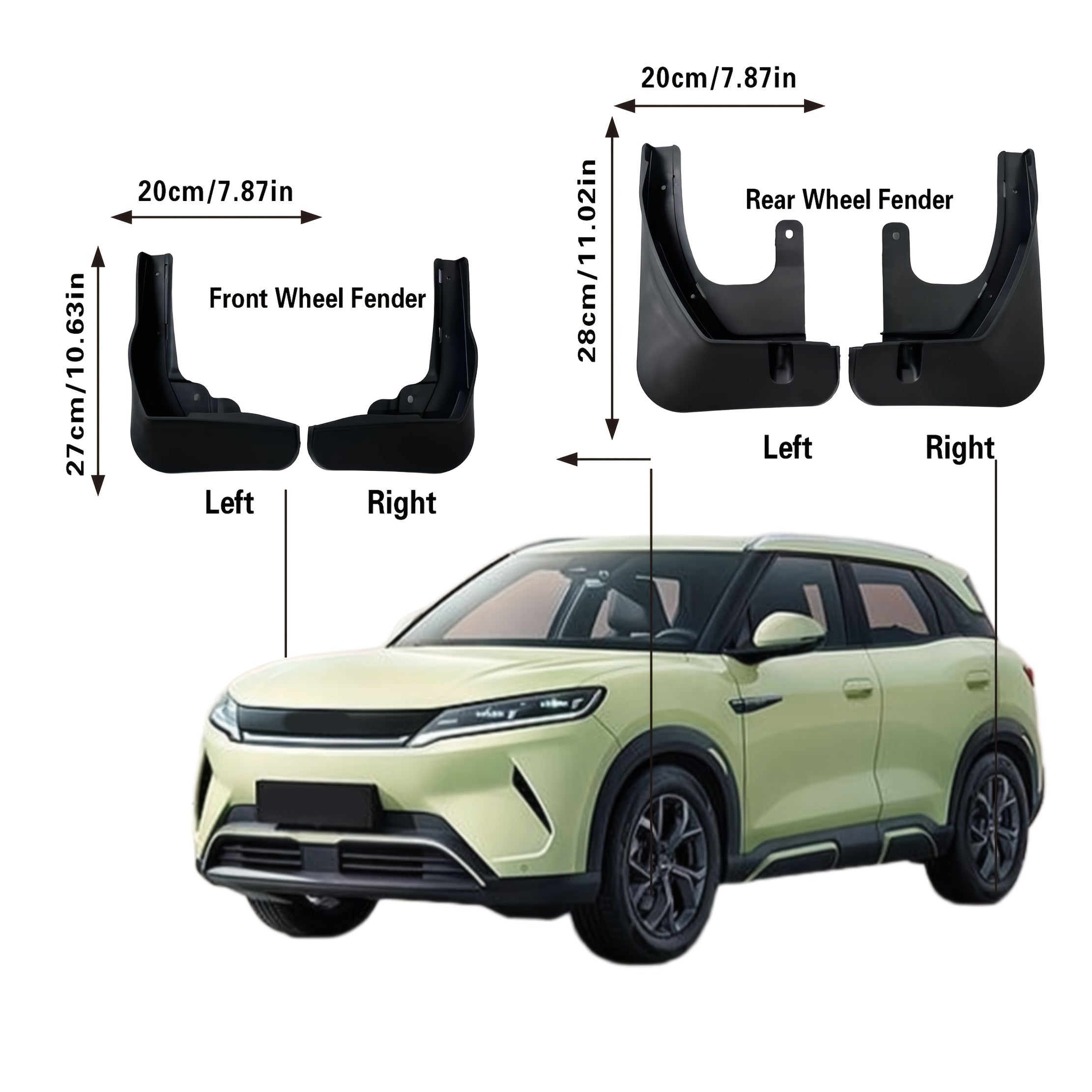 Guardabarros de plástico negro de 4 piezas con luces de señal de giro para parachoques trasero de coche