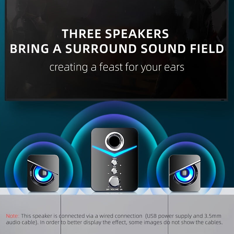 2.1 Channel Desktop Stereo Speakers with LED Lighting for PC, Laptop, Game Console